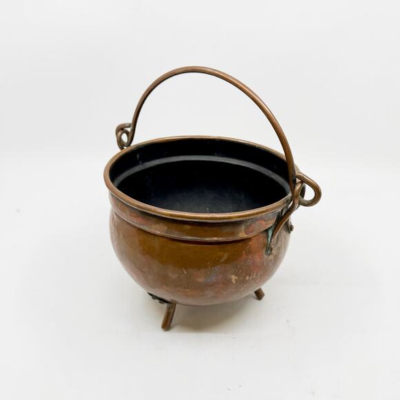 Antique 20th Cen. Copper Three-Leg Cauldron with Bail Handle - Picture 1 of 7